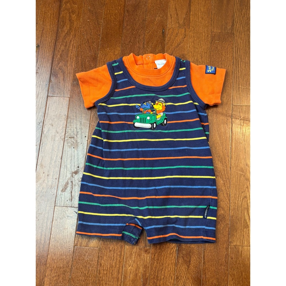 Healthtex Baby Boy Striped Romper Safari Jeep Orange Navy Blue 18M